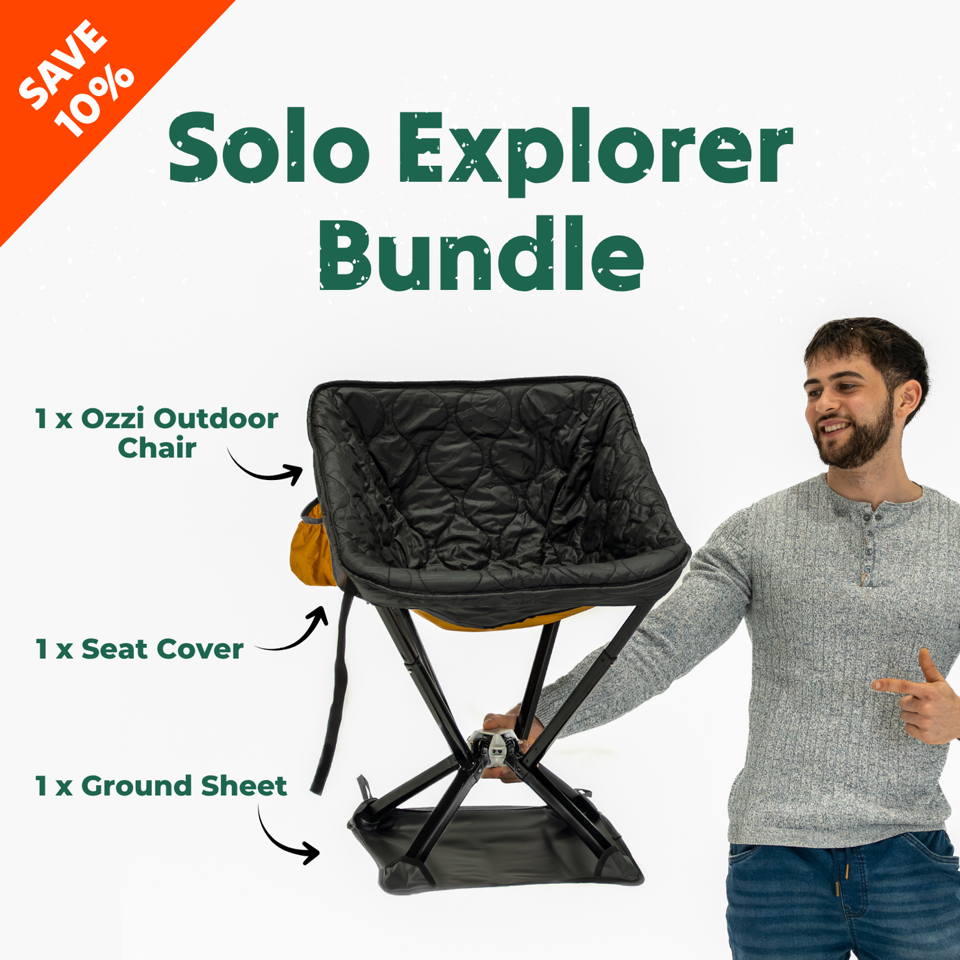 Solo Explorer Bundle compact camping chair with seat cover and ground sheet for solo adventurers