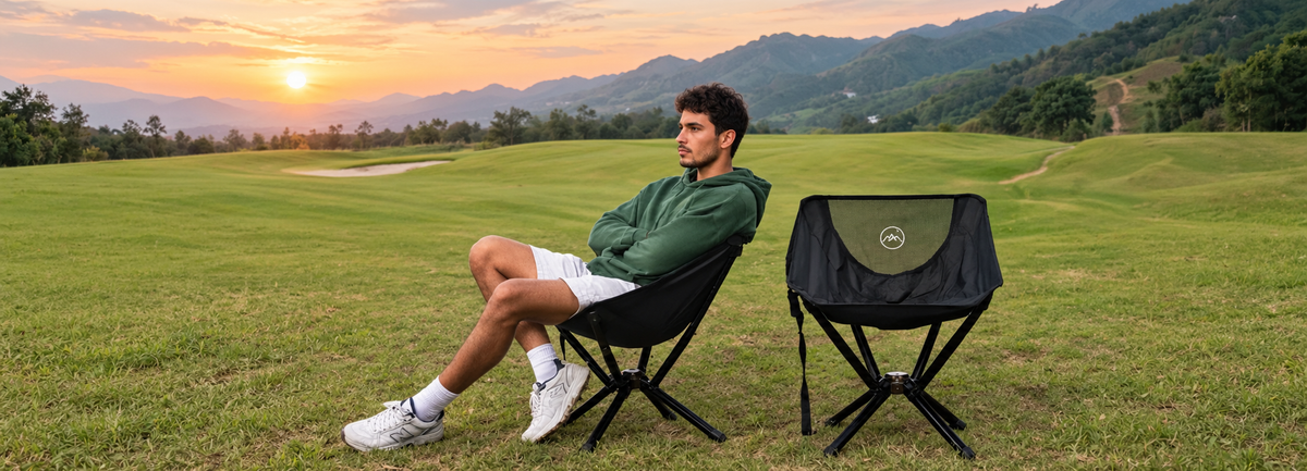 Man sitting comfortably in an outdoor lounge chair from Ozzi Gear.