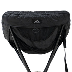 Black camping chair with quilted design and Ozzi Gear branding on a white background