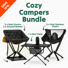 Cozy Campers Bundle outdoor chair set for two with seat covers, ground sheets and camping table