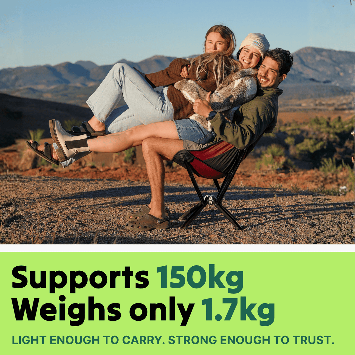 Ozzi Outdoor Chair — Compact Folding, Aviation Aluminium, 150kg Rated