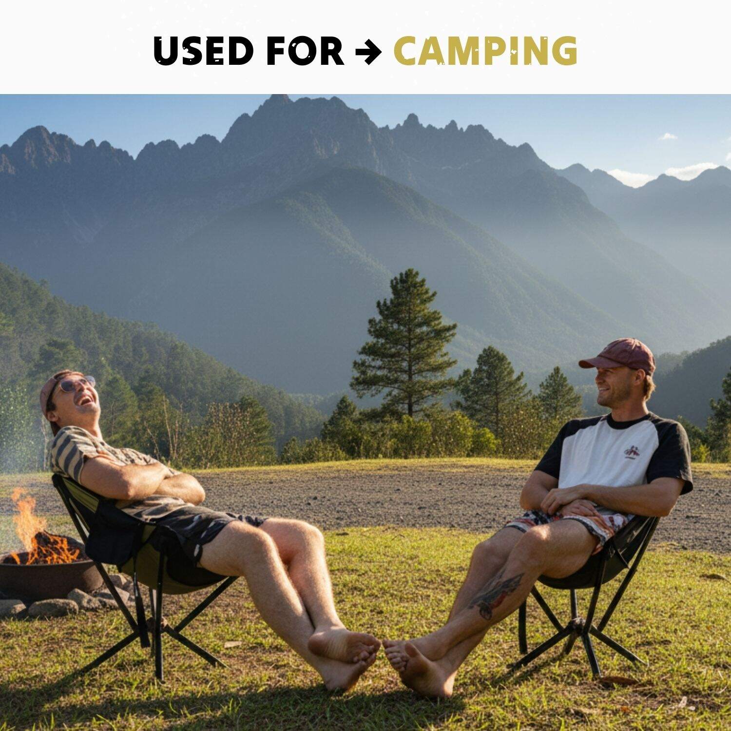 Ozzi Outdoor Chair compact folding camping chair features and specifications on white background