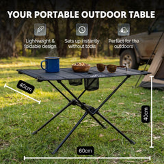 Ozzi Gear Mini Table lightweight folding camping side table set up outdoors with cup holders
